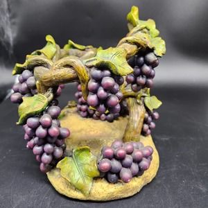 Wine Bottle Grapevine Holder Caddy Purple Grapes Green Vines Vineyard Decorative